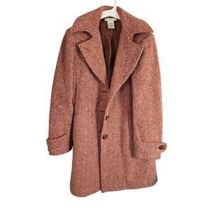 Cabi Herringbone Tweed Wool Blend Notch Lapel Longline Overcoat Size 6